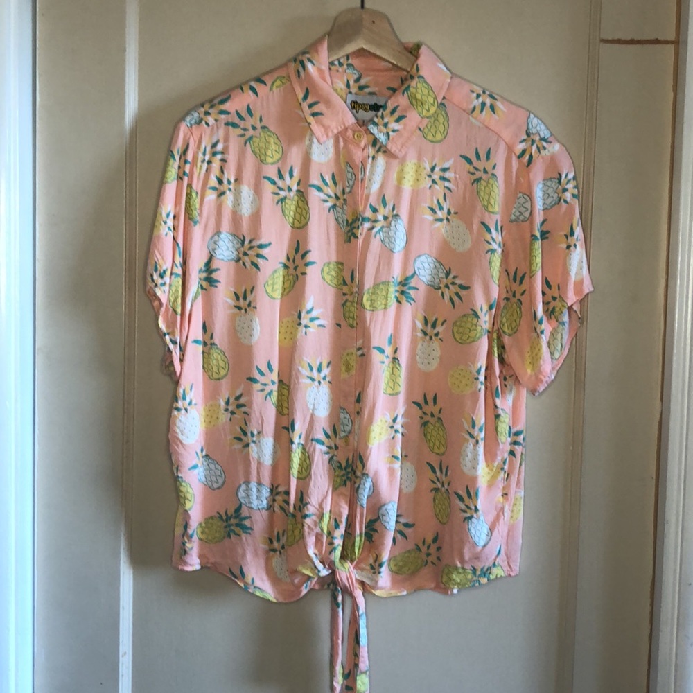 Tipsy Elves tie front pineapple print shirt